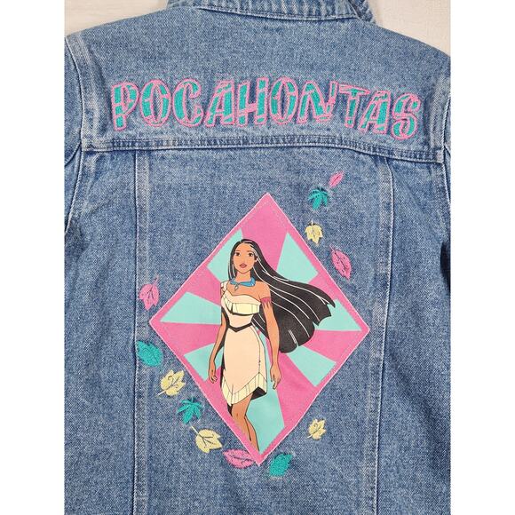 Vintage Disney Pocahontas Denim Embroidered Girls Jean Jacket Size 9/10 Patches - Picture 5 of 10